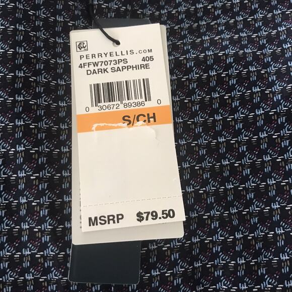 Perry Ellis Shirt Mens Sz Small L/S Blue Multi Print Cotton Stretch $79 NEW - Picture 6 of 7